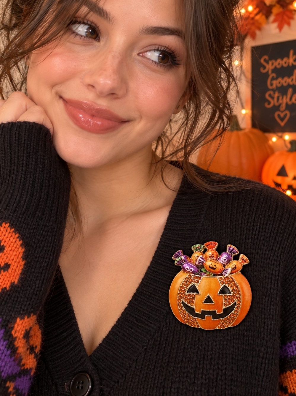 Halloween Pumpkin Brooch Costume Accessory - Orange